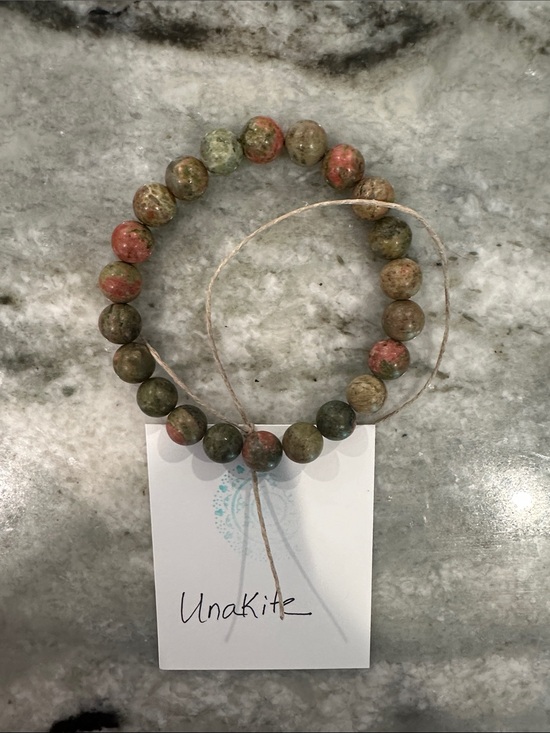 Handmade Jewelry - Reiki Infused Unakite Natural Stone Beaded Bracelet